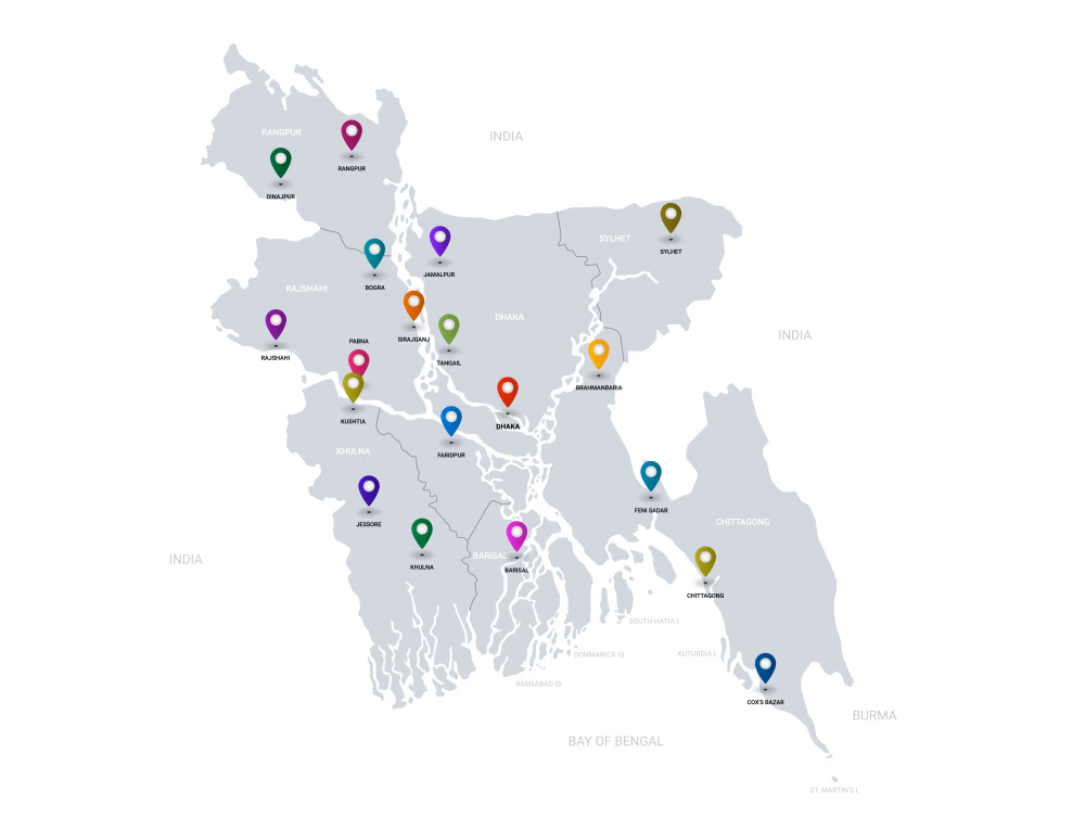 Serving Areas & Geographic Reach - Bangladesh Map