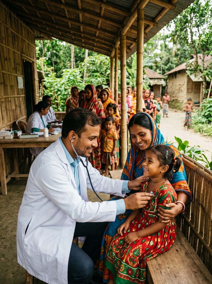JSK Grassroots Medical Doctor Examining Child in Rural Bangladesh